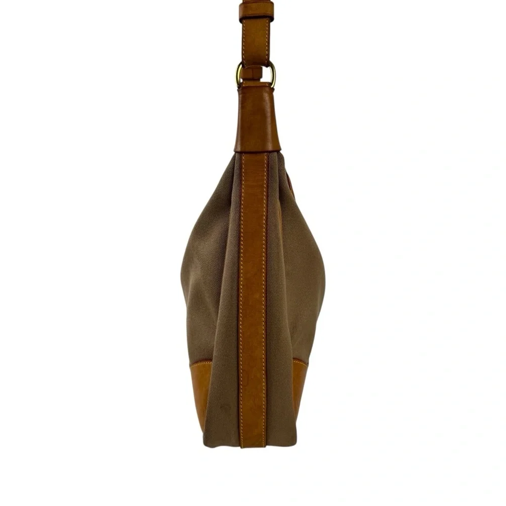 VTG Dooney & Bourke Canvas & Leather Hobo Large Crossbody Bag Tan Brown